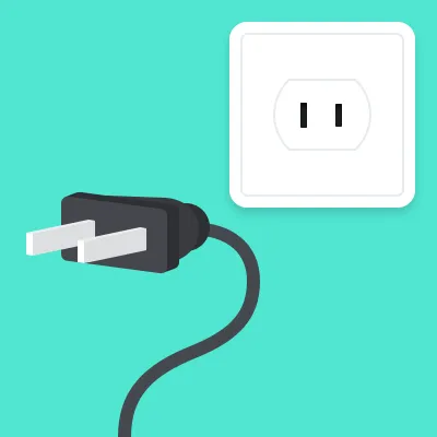Una ilustración vectorial clara que representa el estándar eléctrico Tipo A (NEMA 1-15). Muestra un cable de alimentación sin conexión a tierra con dos clavijas planas paralelas junto a un enchufe de pared compatible, el formato estándar utilizado en Estados Unidos, Canadá, México y Japón.