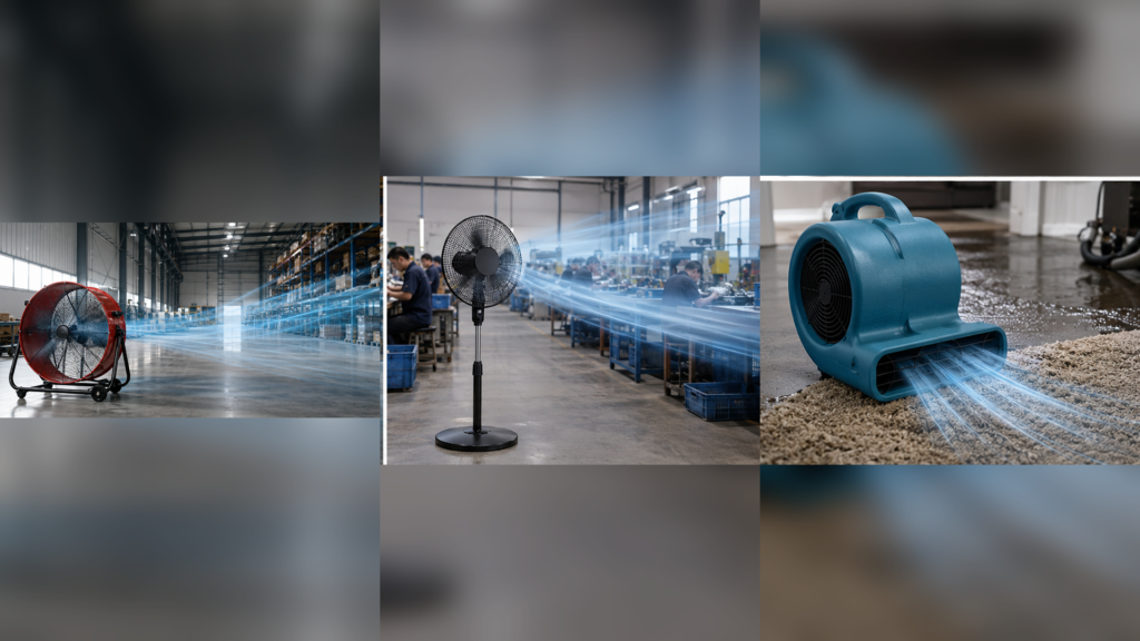 Comparación entre ventilador de tambor, ventilador de pie y soplador de aire