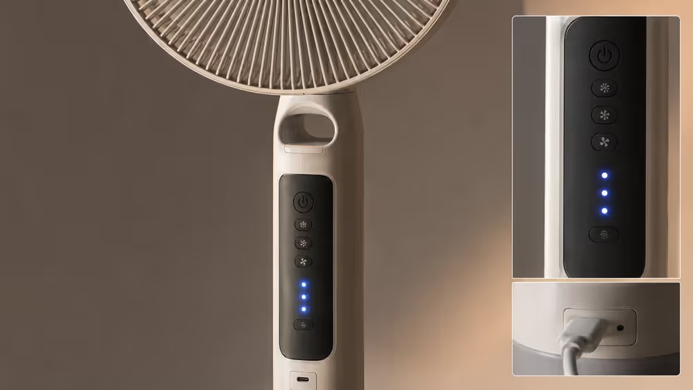 Indicador de batería y velocidades de un ventilador recargable
