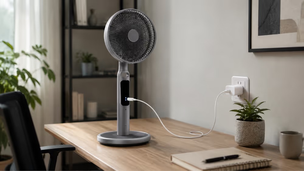 Carga segura y cuidado de la batería de un ventilador recargable
